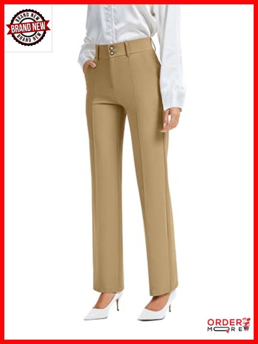 Straight Leg Dress Pants Rayon Nylon Stretch Office Trousers